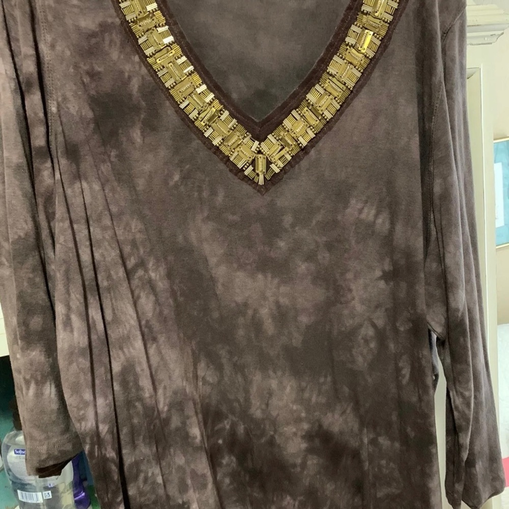 NEW $79 - DAVID CLINE Multi-Colored 3/4 Sleeve Top Embellished Size 3X